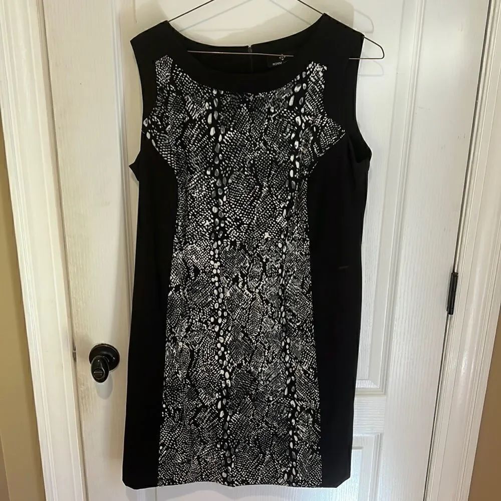 Ronni Nicole black panel dress with snakeskin dress